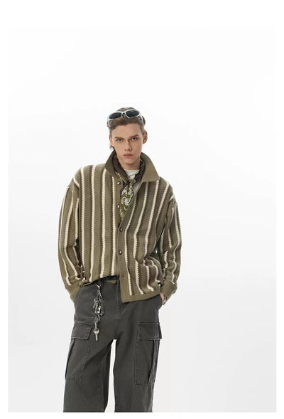 Contrast Vertical Striped Buttoned Sweater Korean Street Fashion Sweater By JHYQ Shop Online at OH Vault