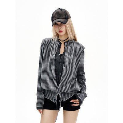 Drawstring Striped Cardigan Korean Street Fashion Cardigan By MaxDstr Shop Online at OH Vault
