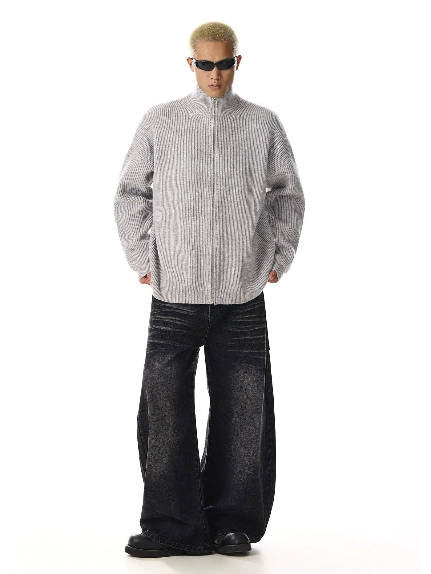 Cozy Zipped Knit Jacket Korean Street Fashion Jacket By MEBXX Shop Online at OH Vault