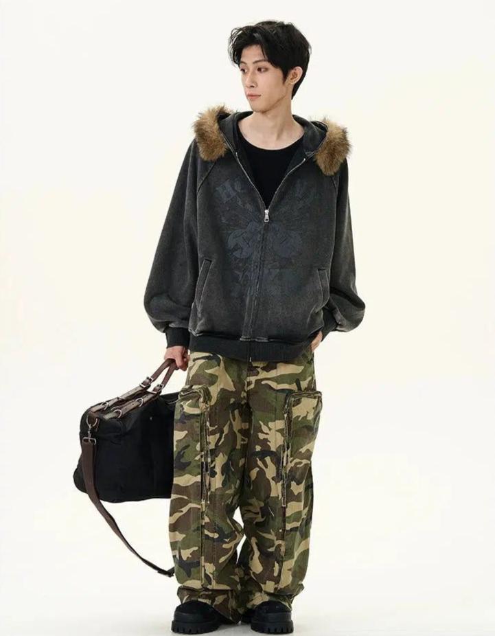 Oversized Pocket Camo Cargo Pants Korean Street Fashion Pants By 77Flight Shop Online at OH Vault