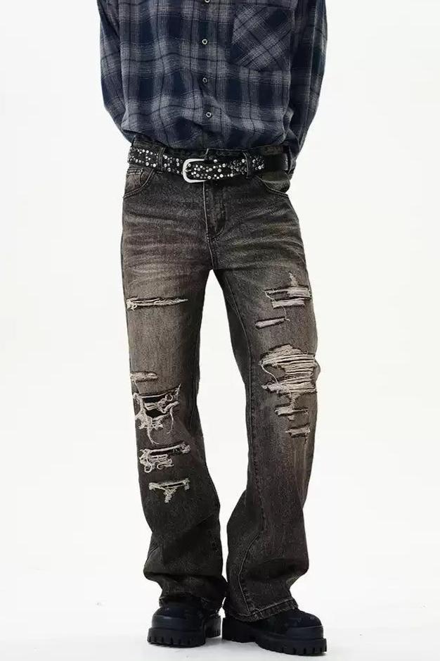 Rips Detail Washed Jeans Korean Street Fashion Jeans By 77Flight Shop Online at OH Vault