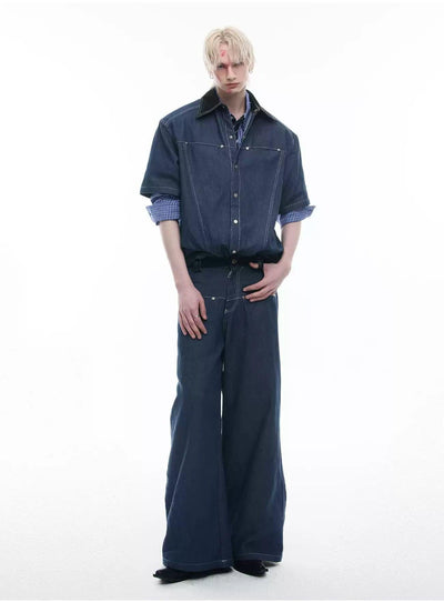 Structured Snap Buttons Denim Shirt & Jeans Set Korean Street Fashion Clothing Set By Argue Culture Shop Online at OH Vault