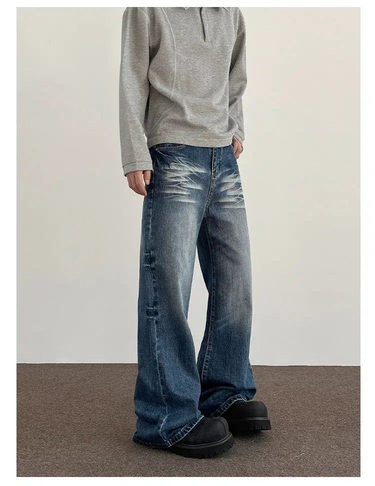 Rippled Wash & Whisker Jeans Korean Street Fashion Jeans By A PUEE Shop Online at OH Vault