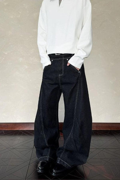 Structured Contrast Seam Barrel Jeans Korean Street Fashion Jeans By A PUEE Shop Online at OH Vault