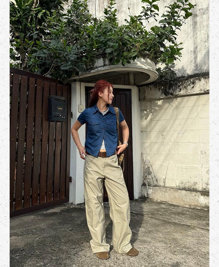 Breast Pockets Slim Fit Denim Shirt Korean Street Fashion Shirt By Made Extreme Shop Online at OH Vault