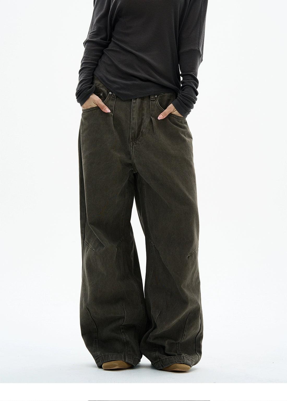 Utility Washed Wide Jeans Korean Street Fashion Jeans By 77Flight Shop Online at OH Vault