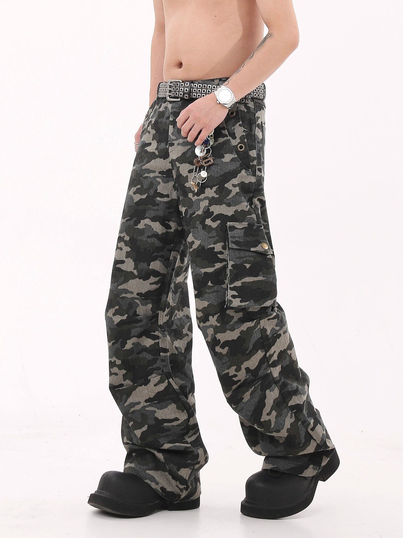 Camo Print Pleated Straight Cargo Pants Korean Street Fashion Pants By Blacklists Shop Online at OH Vault