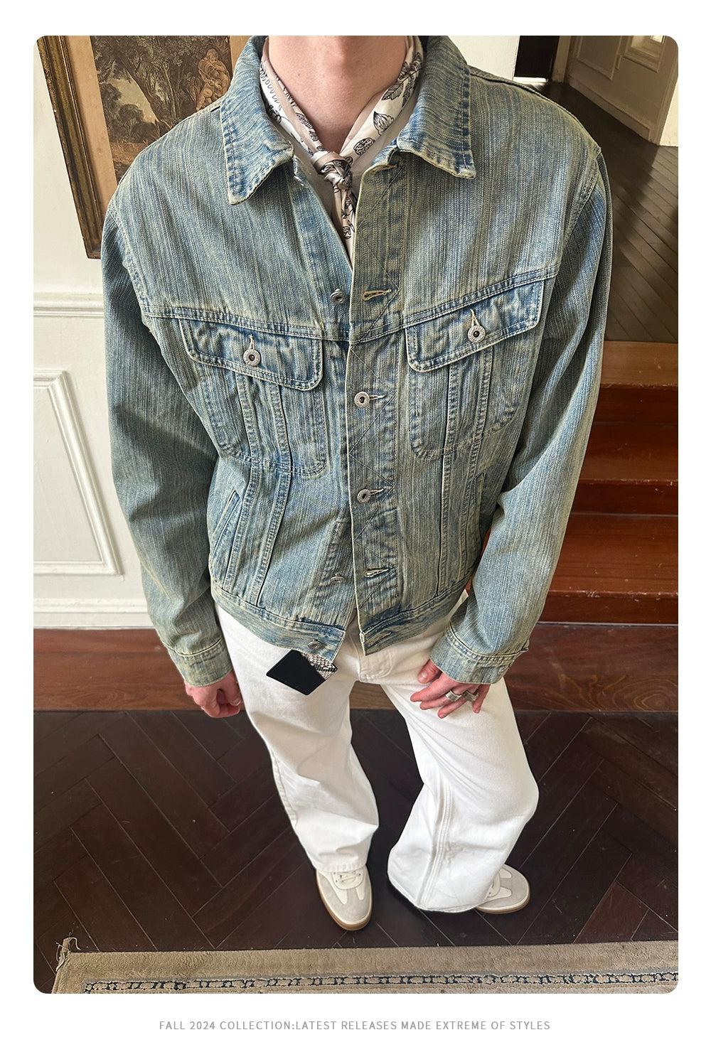 Washed Tilt Pockets Denim Jacket Korean Street Fashion Jacket By Made Extreme Shop Online at OH Vault