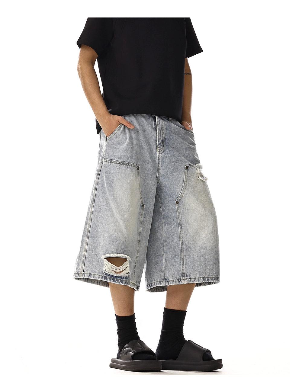 Ripped & Washed Denim Shorts Korean Street Fashion Shorts By MEBXX Shop Online at OH Vault