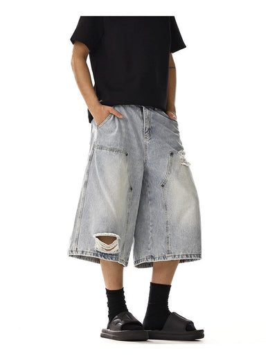 Ripped & Washed Denim Shorts Korean Street Fashion Shorts By MEBXX Shop Online at OH Vault