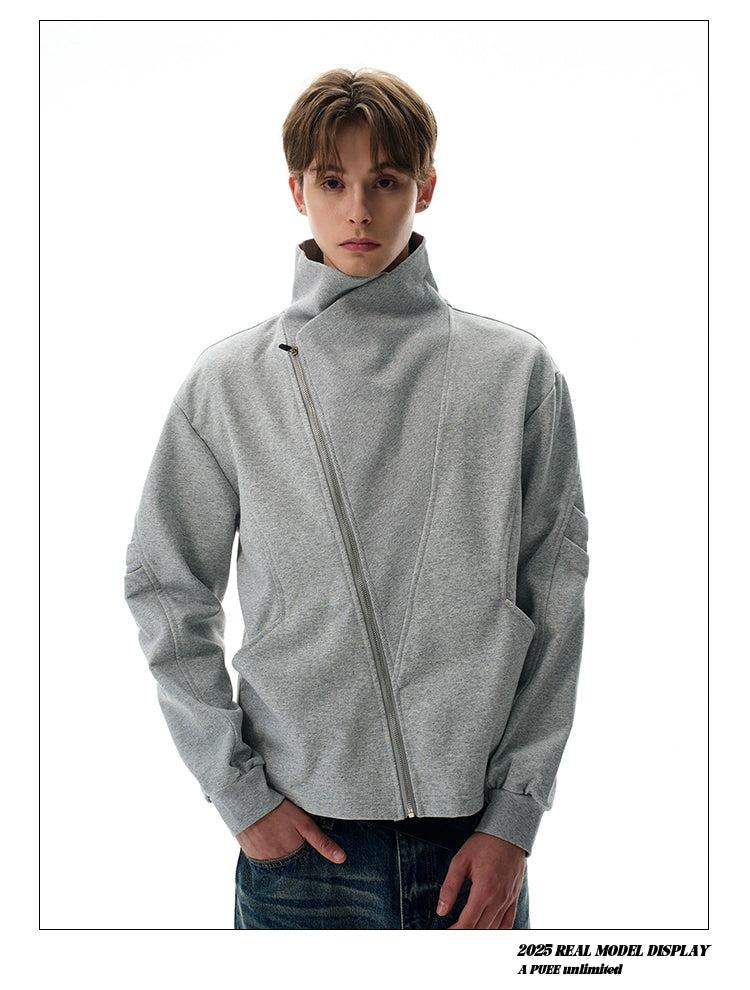 Structured Wrap Collar Asymmetric Zipped Jacket