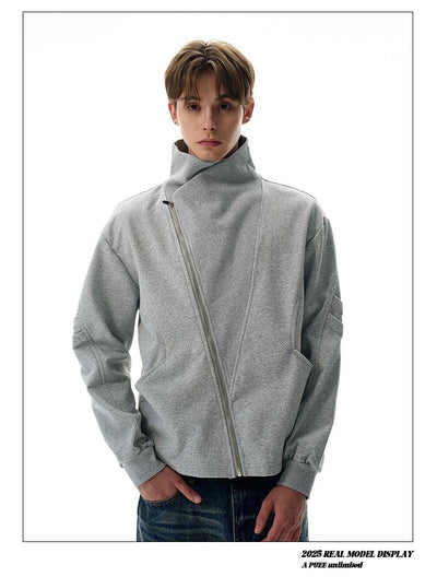Structured Wrap Collar Asymmetric Zipped Jacket