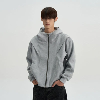 Structured & Spliced Zip-Up Hoodie Korean Street Fashion Hoodie By A PUEE Shop Online at OH Vault