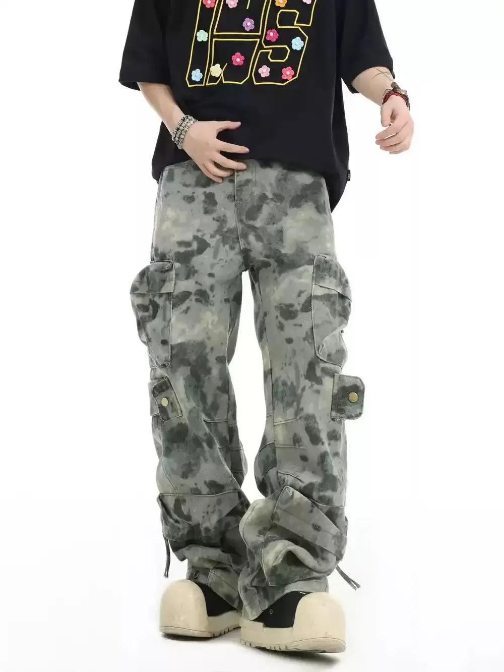Washed Camo Curved Cargo Pants Korean Street Fashion Pants By INS Korea Shop Online at OH Vault