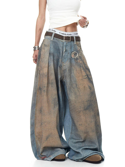 Rust Faded Wide Leg Jeans Korean Street Fashion Jeans By Blacklists Shop Online at OH Vault