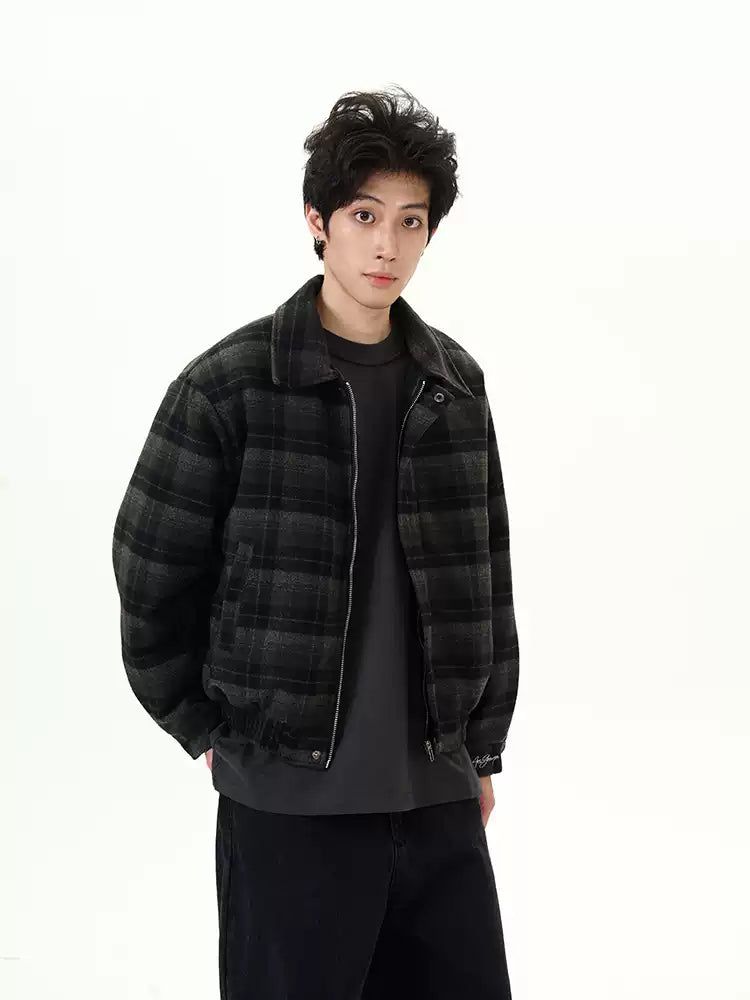 Checked Zip-Front Jacket Korean Street Fashion Jacket By 77Flight Shop Online at OH Vault