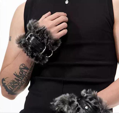 Strapped Faux Fur Bracelet Korean Street Fashion Bracelet By Slim Black Shop Online at OH Vault
