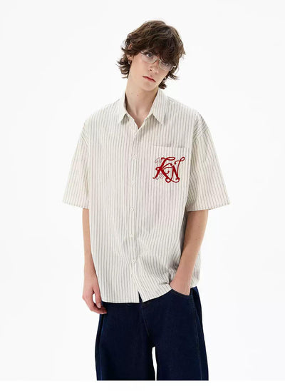 Stitched Pocket Striped Shirt Korean Street Fashion Shirt By 77Flight Shop Online at OH Vault