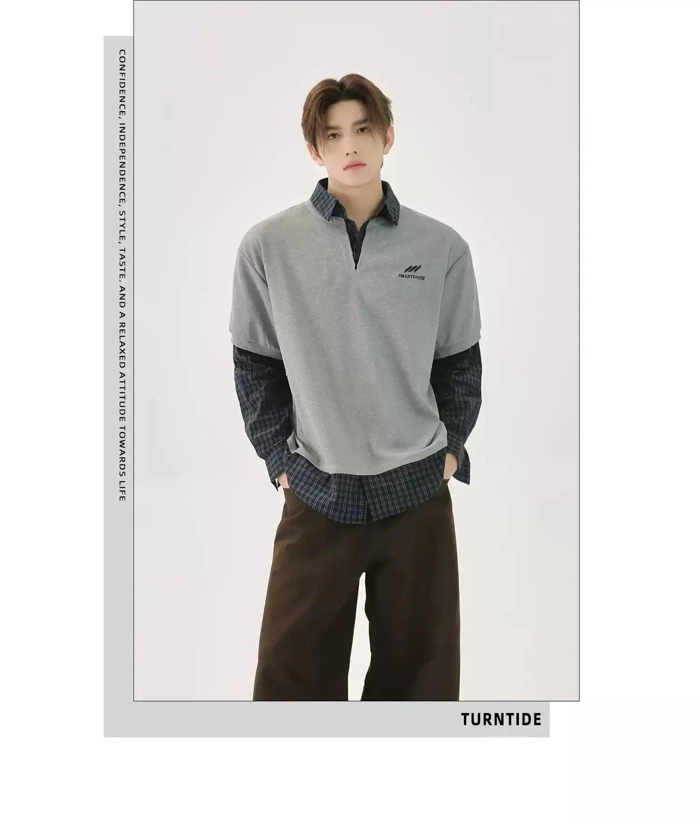 College Style Checker Panel Polo Korean Street Fashion Polo By Turn Tide Shop Online at OH Vault