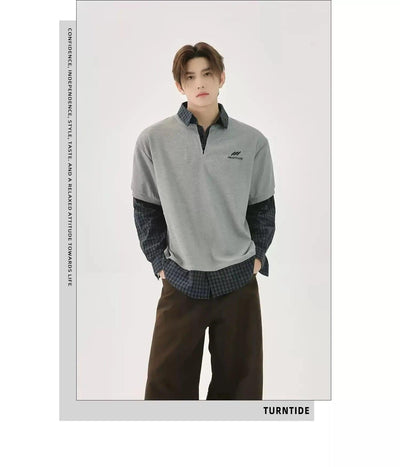 College Style Checker Panel Polo Korean Street Fashion Polo By Turn Tide Shop Online at OH Vault