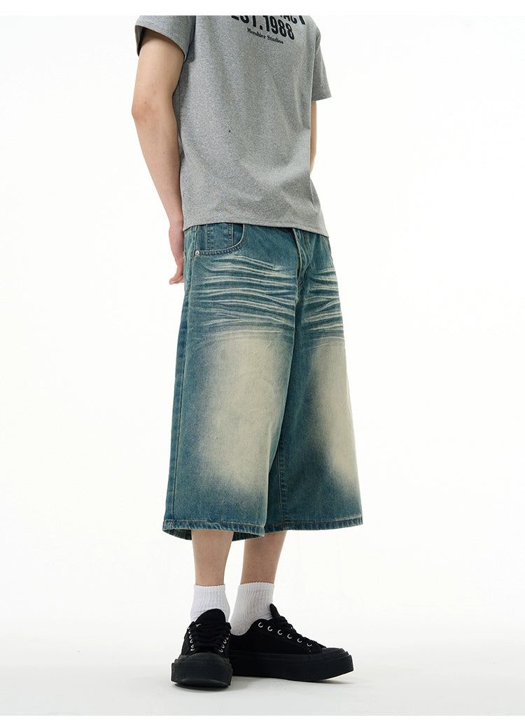 Large Fade Denim Shorts Korean Street Fashion Shorts By 77Flight Shop Online at OH Vault