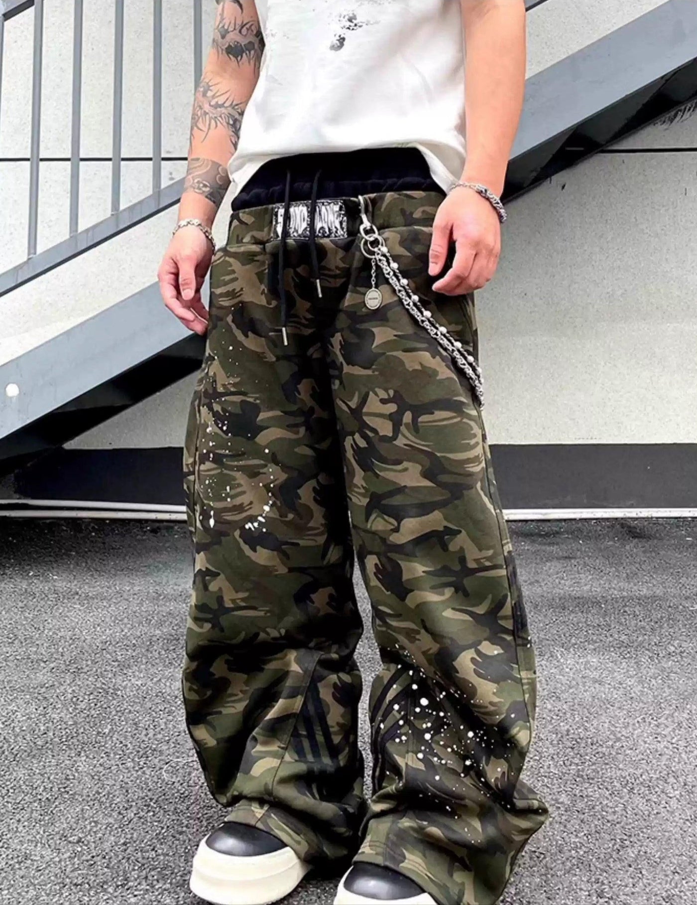 Dual-Waist Splatters Camouflage Cargo Pants Korean Street Fashion Pants By Dark Fog Shop Online at OH Vault