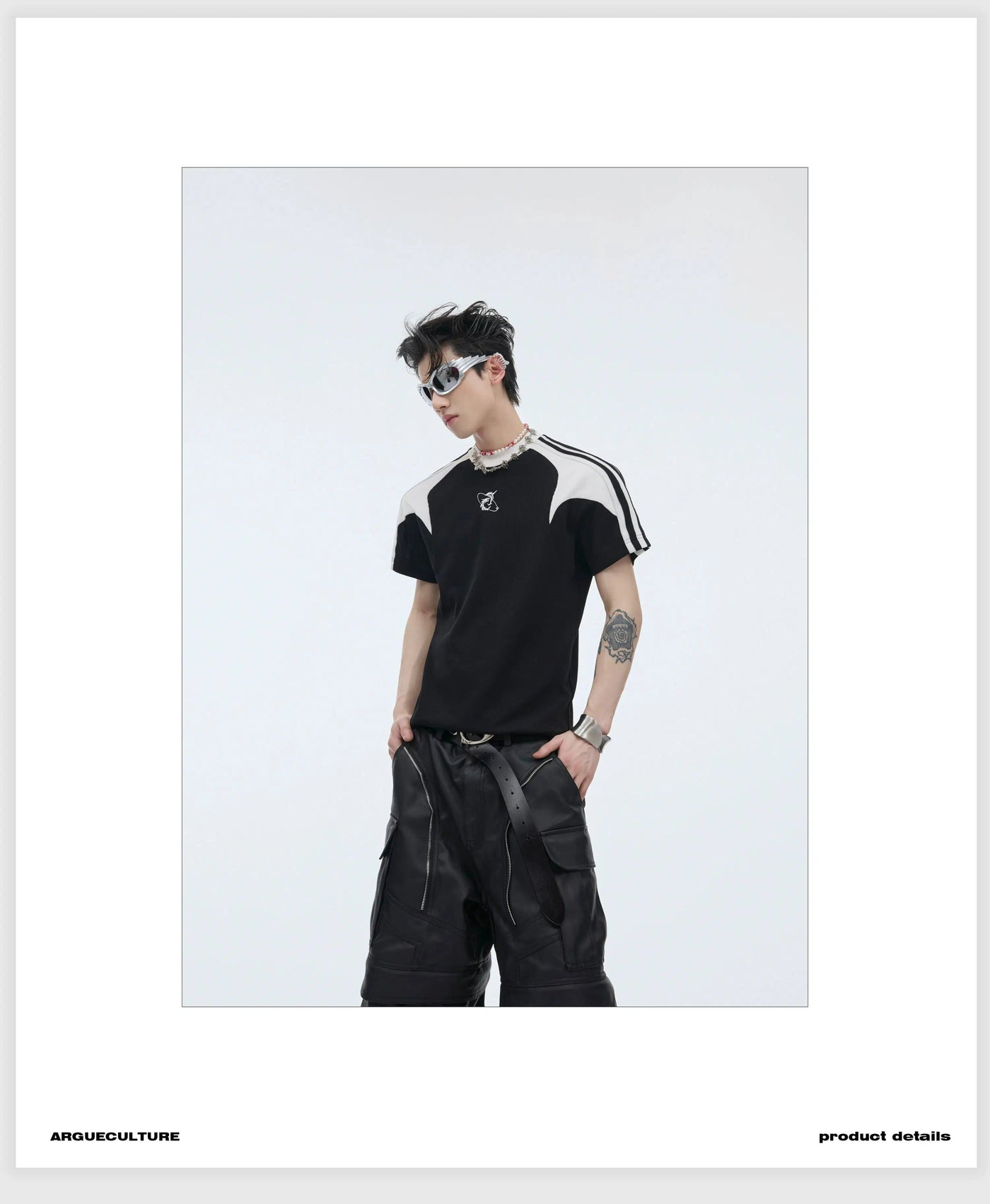 Shoulder Contrast Ribbed T-Shirt Korean Street Fashion T-Shirt By Argue Culture Shop Online at OH Vault