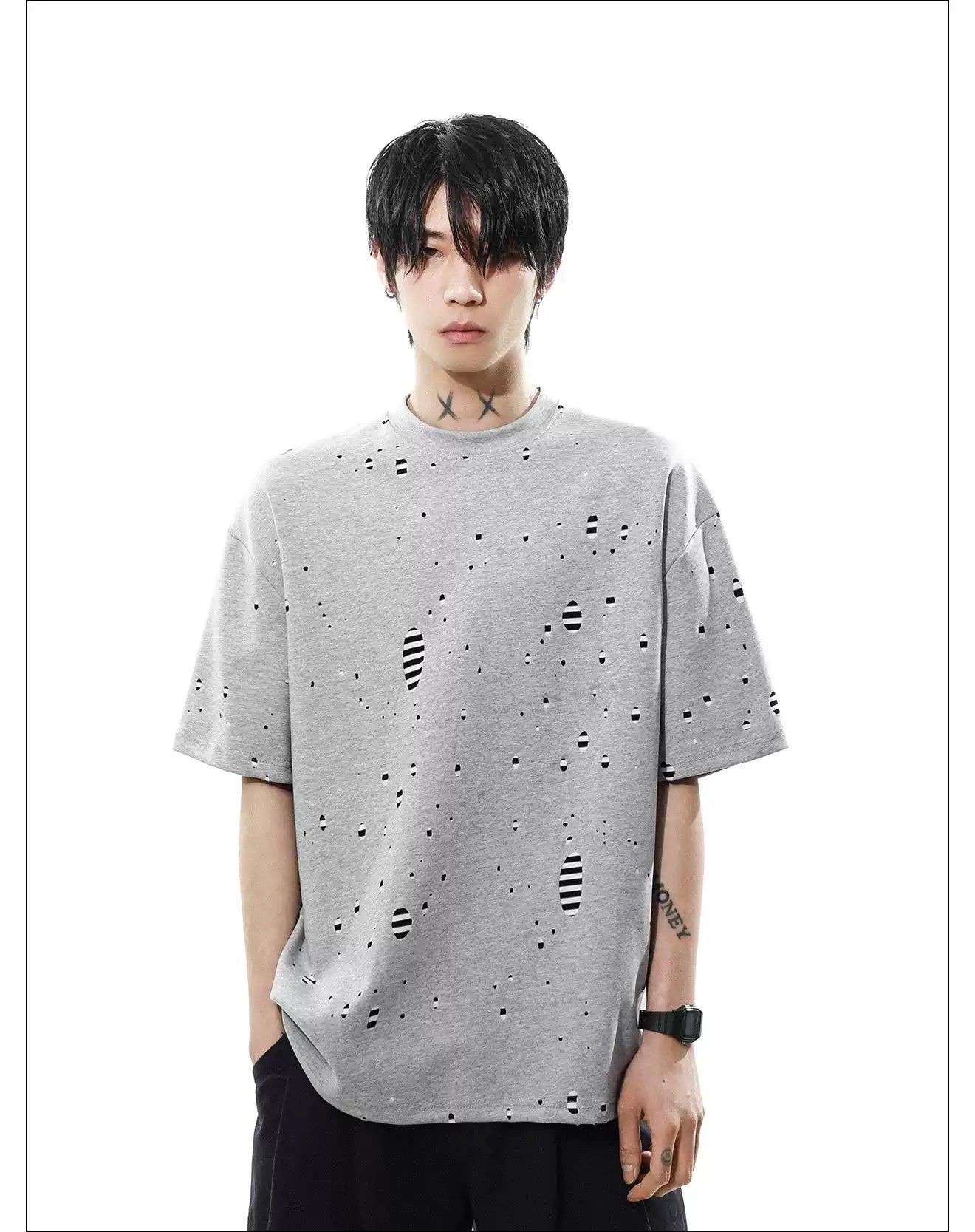 Laser-Cut Stripe Layered T-Shirt Korean Street Fashion T-Shirt By Mr Nearly Shop Online at OH Vault