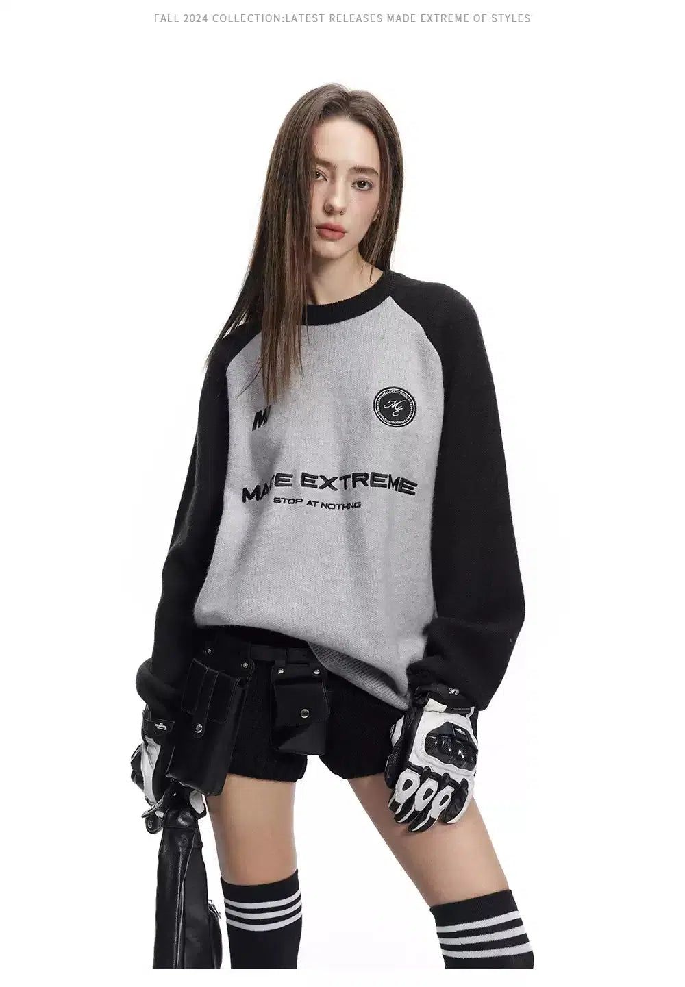 Raglan Sleeve Contrast Sweater Korean Street Fashion Sweater By Made Extreme Shop Online at OH Vault