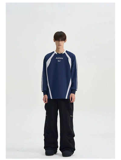 Striped Sports Style Crewneck Korean Street Fashion Crewneck By A PUEE Shop Online at OH Vault