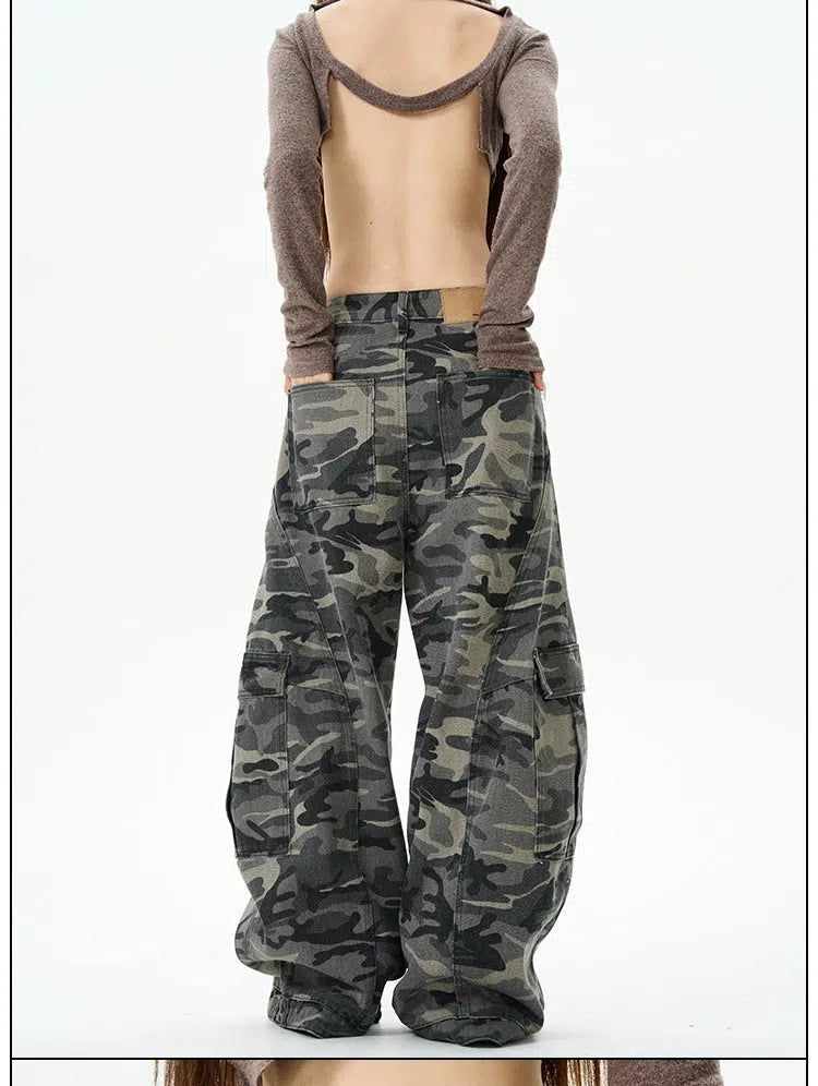 Camo Cargo Wide Pants Korean Street Fashion Pants By 77Flight Shop Online at OH Vault