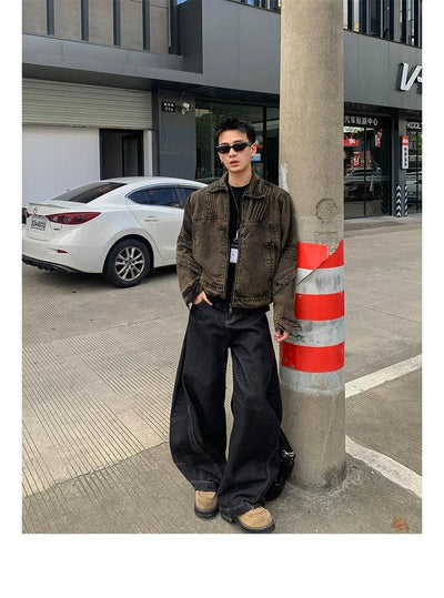 Washed and Grunged Denim Jacket Korean Street Fashion Jacket By Poikilotherm Shop Online at OH Vault