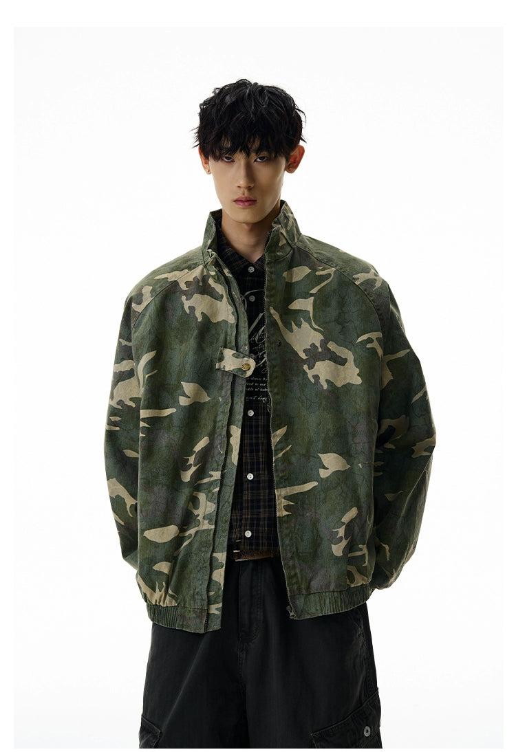 Washed Zipped Camouflage Jacket Korean Street Fashion Jacket By A PUEE Shop Online at OH Vault