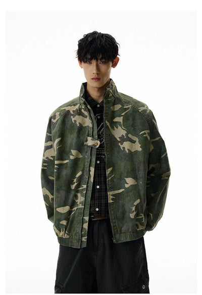 Washed Zipped Camouflage Jacket Korean Street Fashion Jacket By A PUEE Shop Online at OH Vault