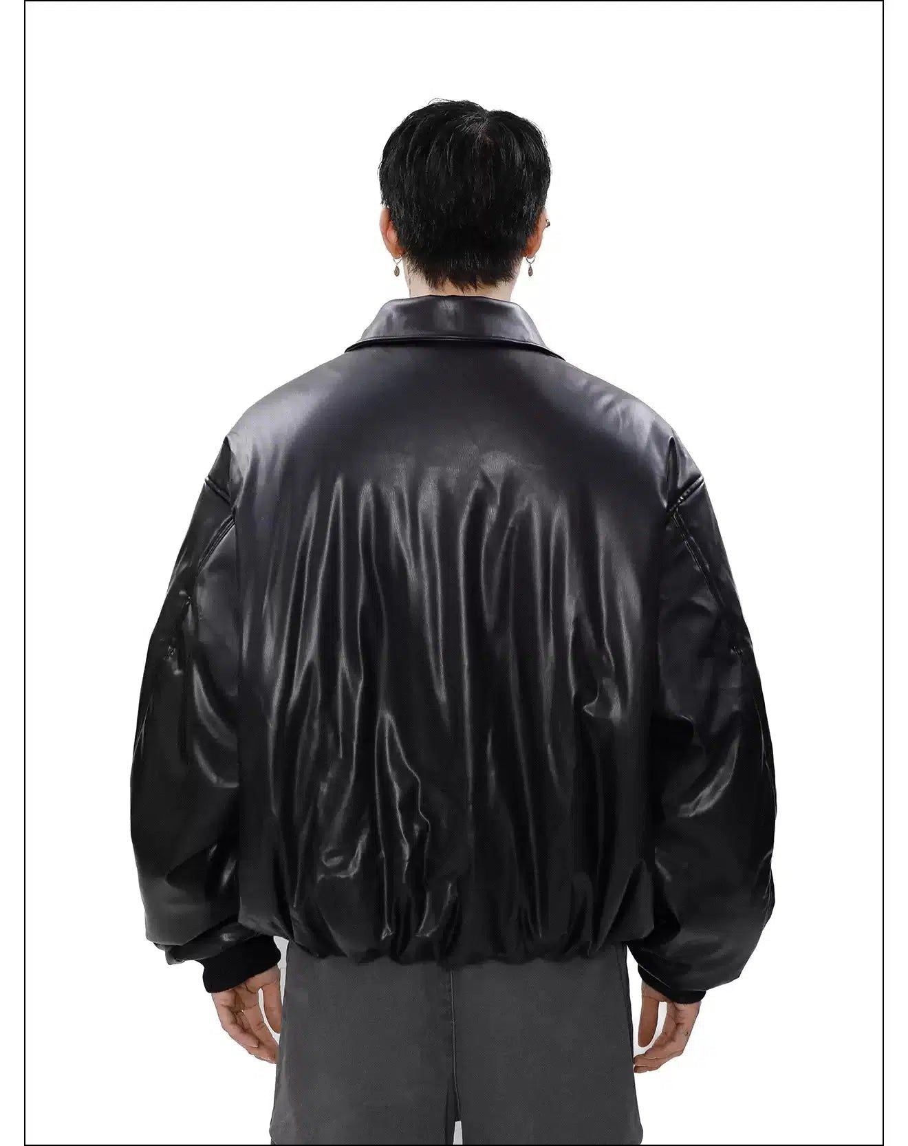 Sleek Pile Collar PU Leather Puffer Jacket Korean Street Fashion Jacket By Mr Nearly Shop Online at OH Vault