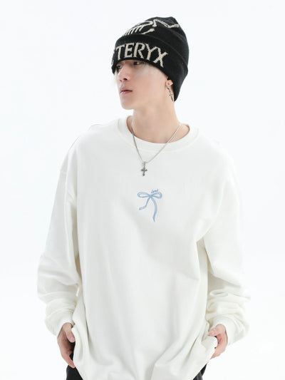 Stitched Minimal Logo Crewneck Korean Street Fashion Crewneck By INS Korea Shop Online at OH Vault