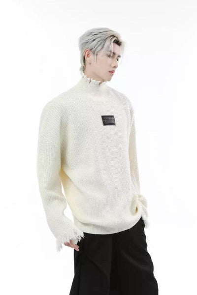 Distressed Neck and Frayed Sweater Korean Street Fashion Sweater By Turn Tide Shop Online at OH Vault