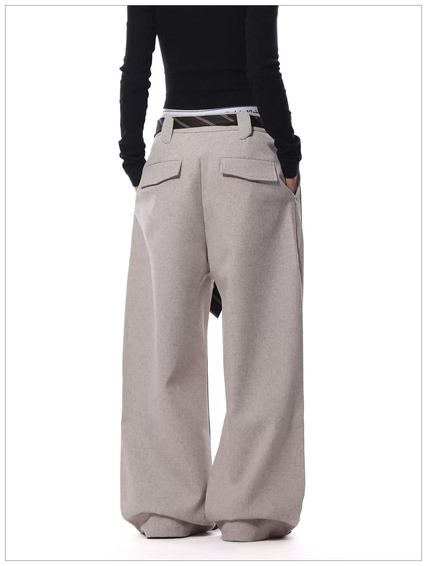 Pleated Belt Strap Trousers Korean Street Fashion Trousers By Mr Nearly Shop Online at OH Vault