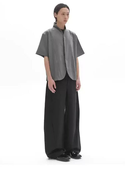 Stand Collar Curved Cut Shirt Korean Street Fashion Shirt By Pioneer of Heroism Shop Online at OH Vault