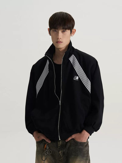 Zip-Up Striped Line Jacket Korean Street Fashion Jacket By A PUEE Shop Online at OH Vault