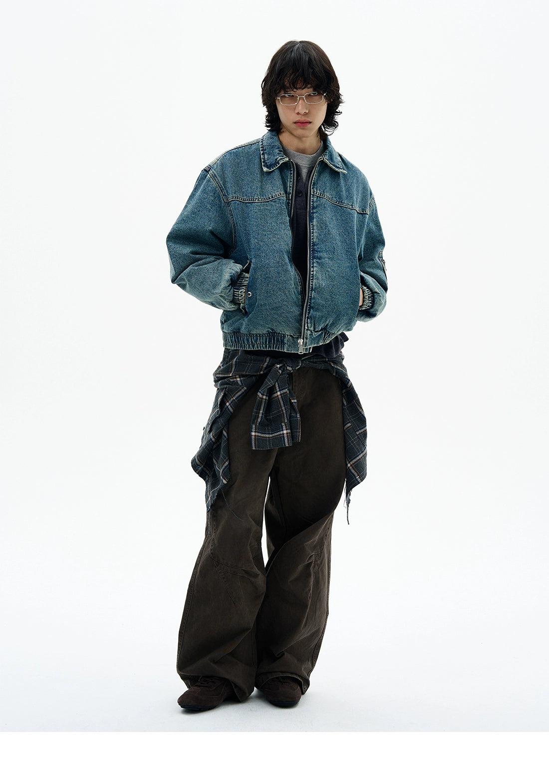 Washed Full-Zip Denim Jacket Korean Street Fashion Jacket By 77Flight Shop Online at OH Vault