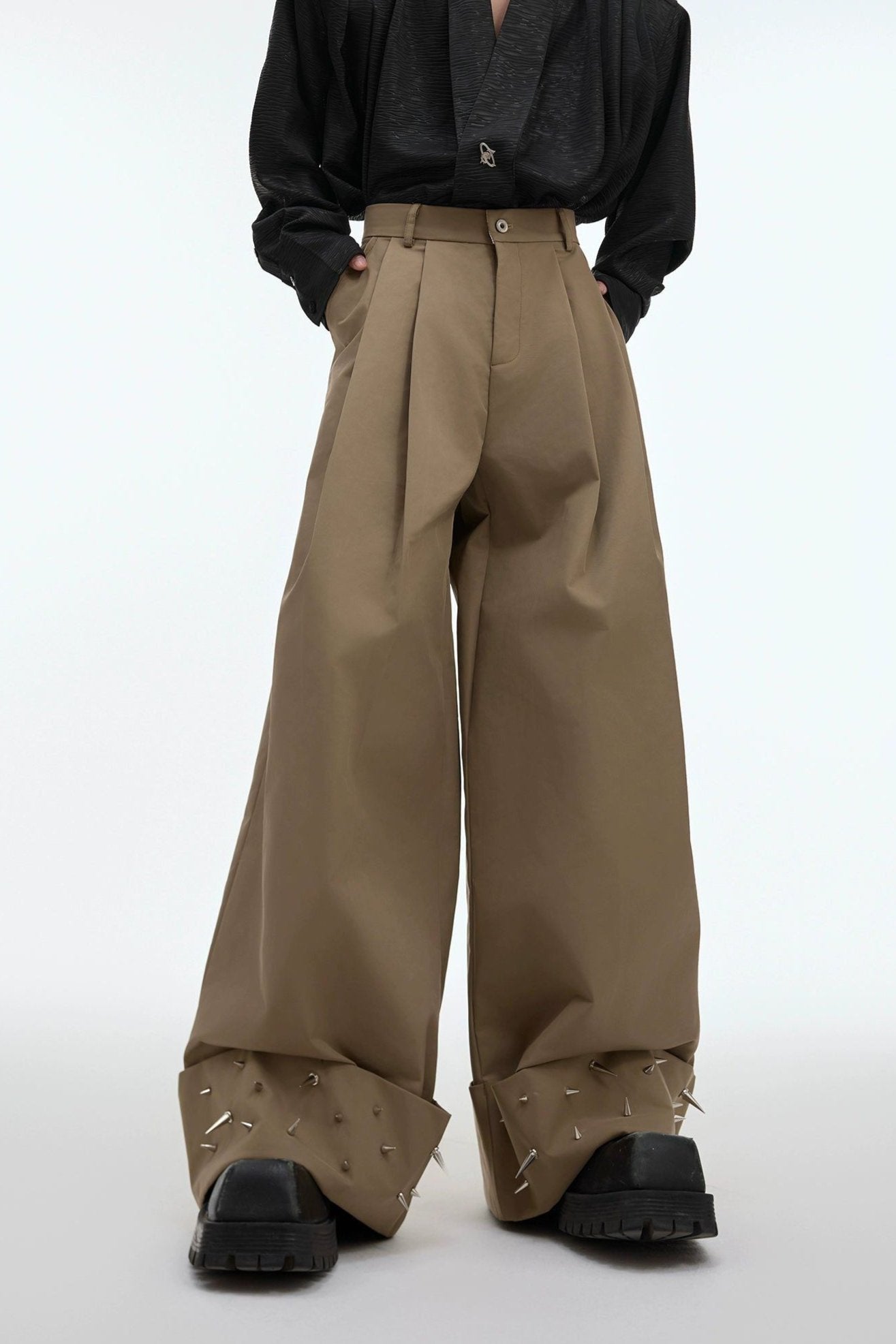 Rivet Stud Wide Leg Pants Korean Street Fashion Pants By Argue Culture Shop Online at OH Vault