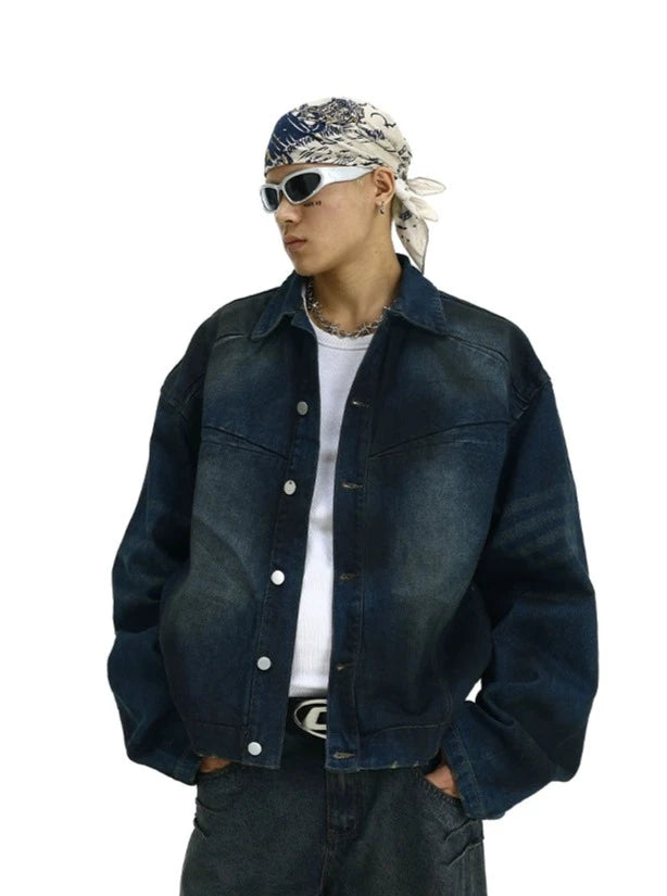 Structured Washed Denim Jacket Korean Street Fashion Jacket By MEBXX Shop Online at OH Vault