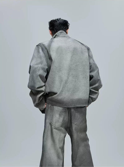 Multi-Zipped Contrast Faded Denim Jacket & Jeans Set Korean Street Fashion Clothing Set By Argue Culture Shop Online at OH Vault