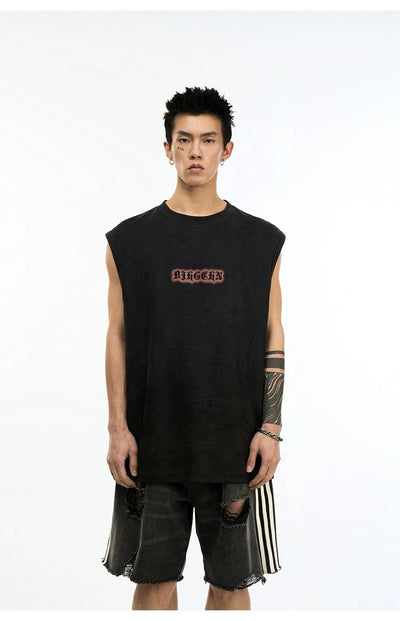 Suede Textured Logo Tank Top Korean Street Fashion Tank Top By ANTIDOTE Shop Online at OH Vault