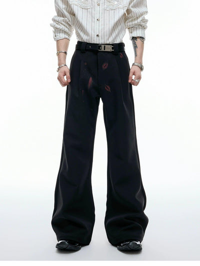 Pleated Lip Print Flared Trousers Korean Street Fashion Trousers By Argue Culture Shop Online at OH Vault