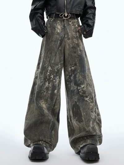 Ink-Splash Print Wide Leg Jeans Korean Street Fashion Jeans By Argue Culture Shop Online at OH Vault