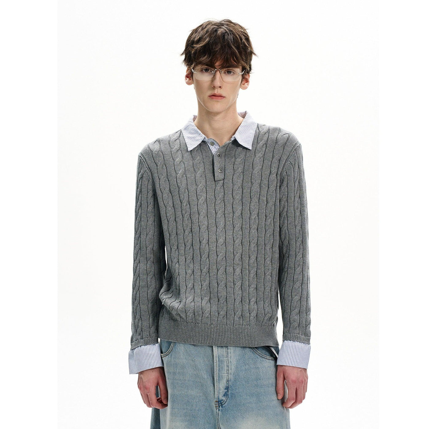 Spliced Stripe Polo Neck Sweater Korean Street Fashion Sweater By MaxDstr Shop Online at OH Vault