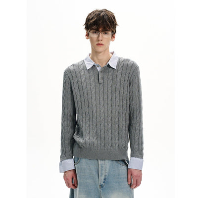 Spliced Stripe Polo Neck Sweater Korean Street Fashion Sweater By MaxDstr Shop Online at OH Vault