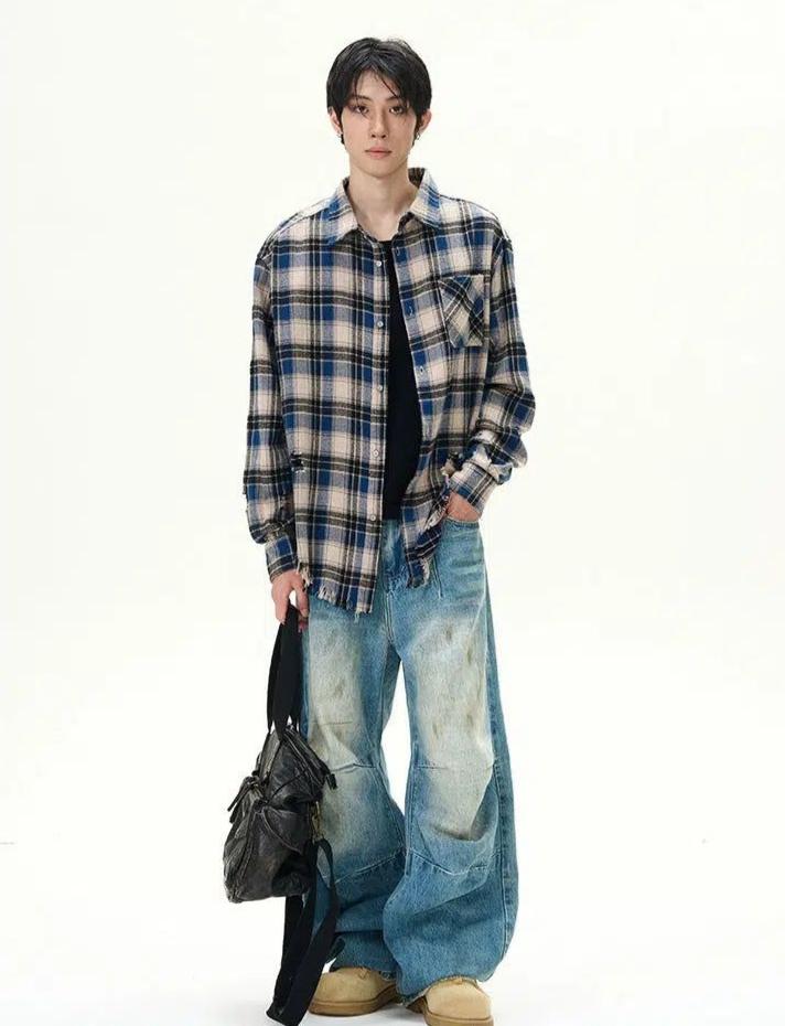 Washed Pleats Wide Jeans Korean Street Fashion Jeans By 77Flight Shop Online at OH Vault